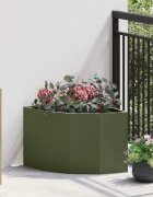 vidaXL Ъглов сандък за цветя Маслиненозелено 45 x 45 x 35 cm Стомана