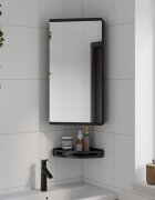 vidaXL Ъглов шкаф с огледало за баня черен 30x24x60 см