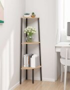 vidaXL Ъглова етажерка с 3 рафта светлокафяво и черно 455x315x120 см