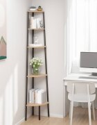 vidaXL Ъглова етажерка с 5 рафта светлокафяво и черно 455x315x180 см