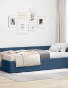 vidaXL Ъглова рамка за легло с матрак 2 бр. Синьо 100 x 200 cm текстил