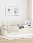 vidaXL Ъглова рамка за легло с таблото Крем 90 см x 200 см Кадифе