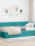 vidaXL Ъглова рамка за легло Тюркоаз 90 x 200 cm Кадифе