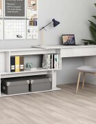 vidaXL Ъглово бюро бял гланц 200x50x76 см инженерно дърво