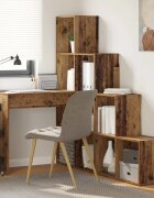 vidaXL Ъглово бюро с рафт Старо дърво 1015 x 1495 x 1495 см