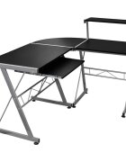 vidaXL Ъглово компютърно бюро черно 132x112x99 см инженерно дърво