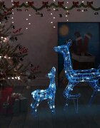 vidaXL Акрилна коледна украса семейство елени 160 LED синьо