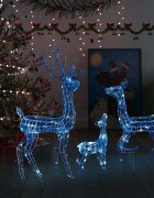 vidaXL Акрилна коледна украса семейство елени 300 LED синьо