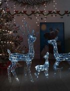vidaXL Акрилна коледна украса семейство елени 300 LED топло бяло