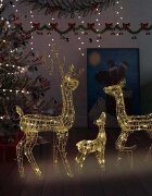 vidaXL Акрилна коледна украса семейство елени 300 LED топло бяло