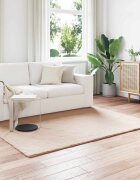 vidaXL Анти-слип изкуствен килим от заешка козина OLITE Таупе