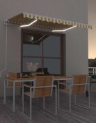 vidaXL Автоматичен сенник LED и сензор за вятър 350x250 см жълто/бяло