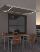 vidaXL Автоматичен сенник LED и сензор за вятър 400x300 см кремав