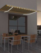 vidaXL Автоматичен сенник LED и сензор за вятър 400x300 см жълто/бяло