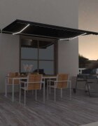 vidaXL Автоматичен сенник LED и сензор за вятър 500x350 см антрацит