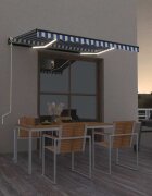 vidaXL Автоматичен сенник LED сензор за вятър 300x250 см синьо и бяло