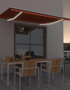 vidaXL Автоматичен сенник LED сензор за вятър 450x300 см оранжевокафяв