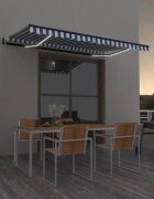 vidaXL Автоматичен сенник LED сензор за вятър 450x350 см синьо и бяло