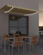 vidaXL Автоматичен сенник LED сензор за вятър 450x350 см жълто/бяло