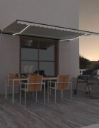 vidaXL Автоматичен сенник LED сензор за вятър 500x350 см кремав