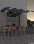 vidaXL Автоматичен сенник LED сензор за вятър 500x350 см синьо и бяло