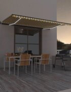 vidaXL Автоматичен сенник LED сензор за вятър 500x350 см жълто/бяло