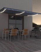 vidaXL Автоматичен сенник LED сензор за вятър 600x300 см синьо и бяло
