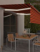 vidaXL Автоматичен сенник с щора LED и сензор за вятър 45x3 м оранжев