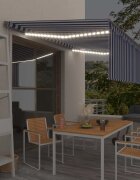 vidaXL Автоматичен сенник с щора LED и сензор за вятър 4x3 м синьо-бял