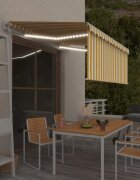 vidaXL Автоматичен сенник с щора LED сензор за вятър 3x25 м жълто-бял