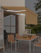 vidaXL Автоматичен сенник с щора LED сензор за вятър 3x25 м жълто-бял