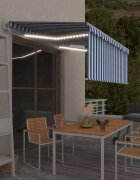 vidaXL Автоматичен сенник щора LED сензор за вятър 35x25 м синьо-бял