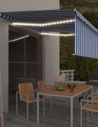 vidaXL Автоматичен сенник щора LED сензор за вятър 45x3 м синьо/бяло