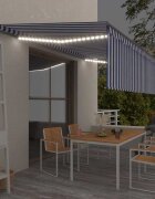 vidaXL Автоматична тента с щора LED сензор за вятър 5x3 м синьо и бяло