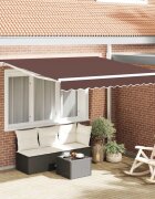 vidaXL Автоматично прибираща се тента с LED кафяв 300x250 см
