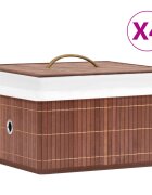 vidaXL Бамбукови кутии за съхранение 4 бр кафяви