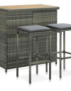 vidaXL Бар комплект 3 части полиратан сив
