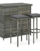 vidaXL Бар комплект 3 части полиратан сив