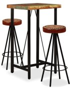 vidaXL Бар комплект 3 части регенерирано дърво естествена кожа брезент