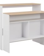 vidaXL Бар маса с 2 плота бяло и дъб 130x40x120 см