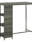 vidaXL Бар маса с шкаф за съхранение сива 120x60x110 см полиратан