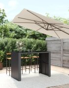 vidaXL Бар маса със стъклен плот черна 145x80x110 см полиратан