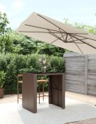 vidaXL Бар маса със стъклен плот кафява 105x80x110 см полиратан