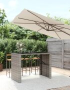 vidaXL Бар маса със стъклен плот сива 145x80x110 см полиратан