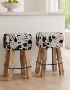 vidaXL Бар стол 2 бр. Черен и бял 44 x 33 x 74 см Естествена кожа