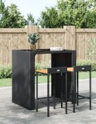 vidaXL Бар табуретки 2 бр черни полиратан и акациево дърво масив