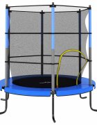 vidaXL Батут със защитна мрежа кръгъл 140x160 см син