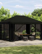 vidaXL Беседка със страници 4 × 3 m Черно Полиестер и стомана 190 gsm