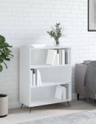 vidaXL Библиотека бял гланц 695x325x90 см инженерно дърво