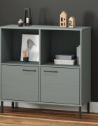 vidaXL Библиотека с метални крака сива 90x35x905 см дърво масив OSLO
